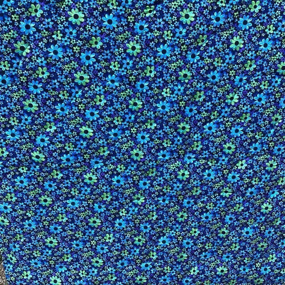 NWT. Hand Crafted Blues and Greens Gardens Quilt with Liberty Lawn Fabrics